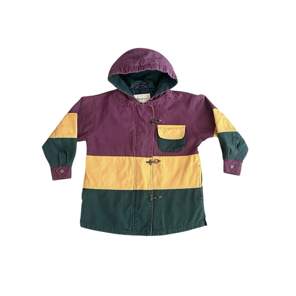 90s Vintage GreatLand Jacket Lobster Fireman Clasp‎ Canvas Colorblock Boys M 7/8